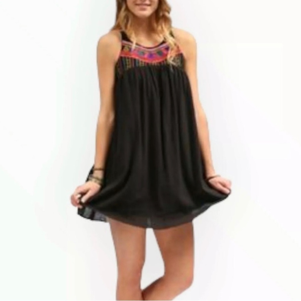 Billabong S/P Babydoll Blk Gauzey Dress w/Beading &Embroidery-EUC